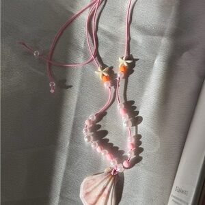 Pink Seashell  Necklace with Beaded Star Accents